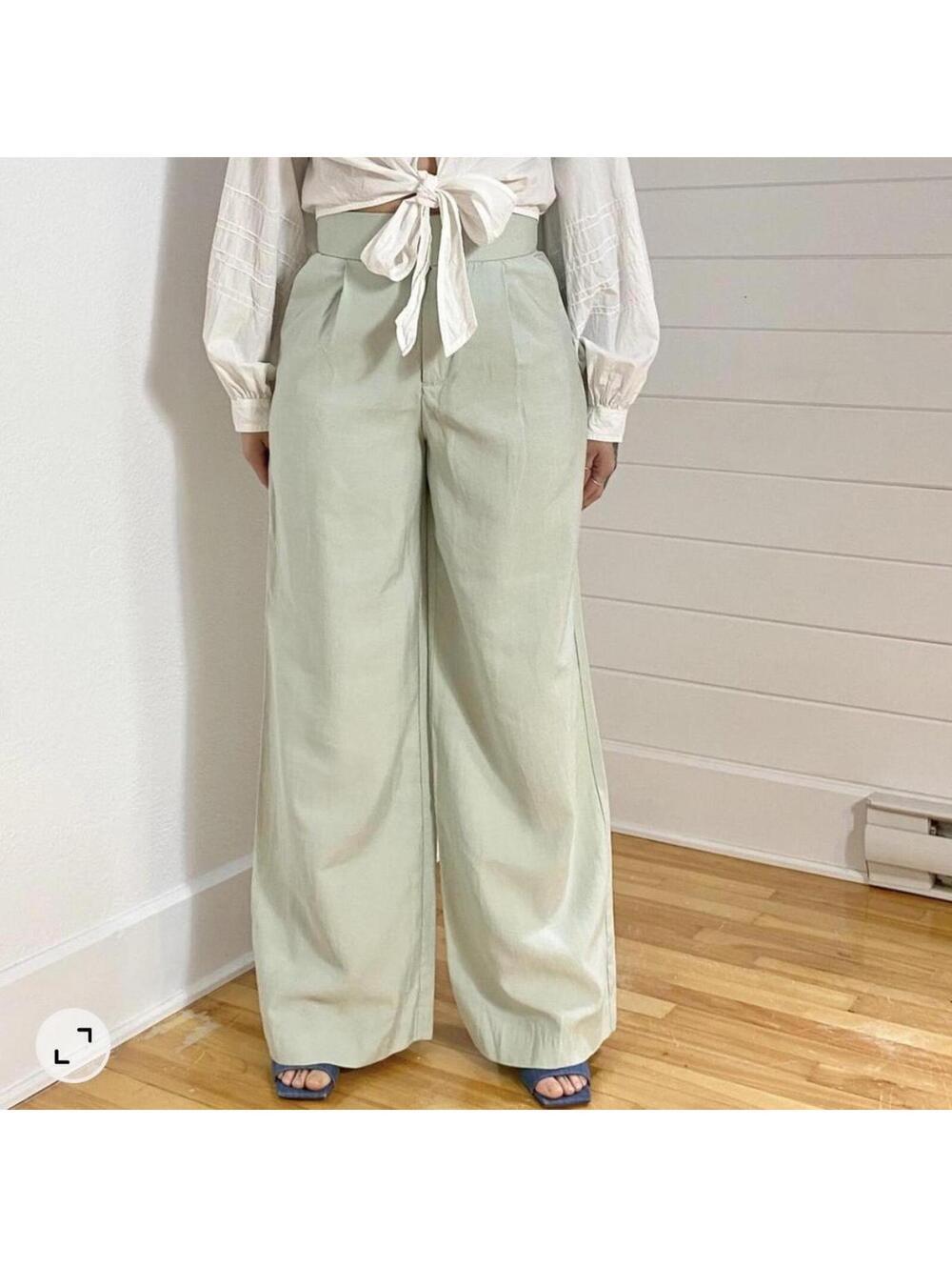 Zara mint green wide leg trousers modal summer lightweight flowy dress pants